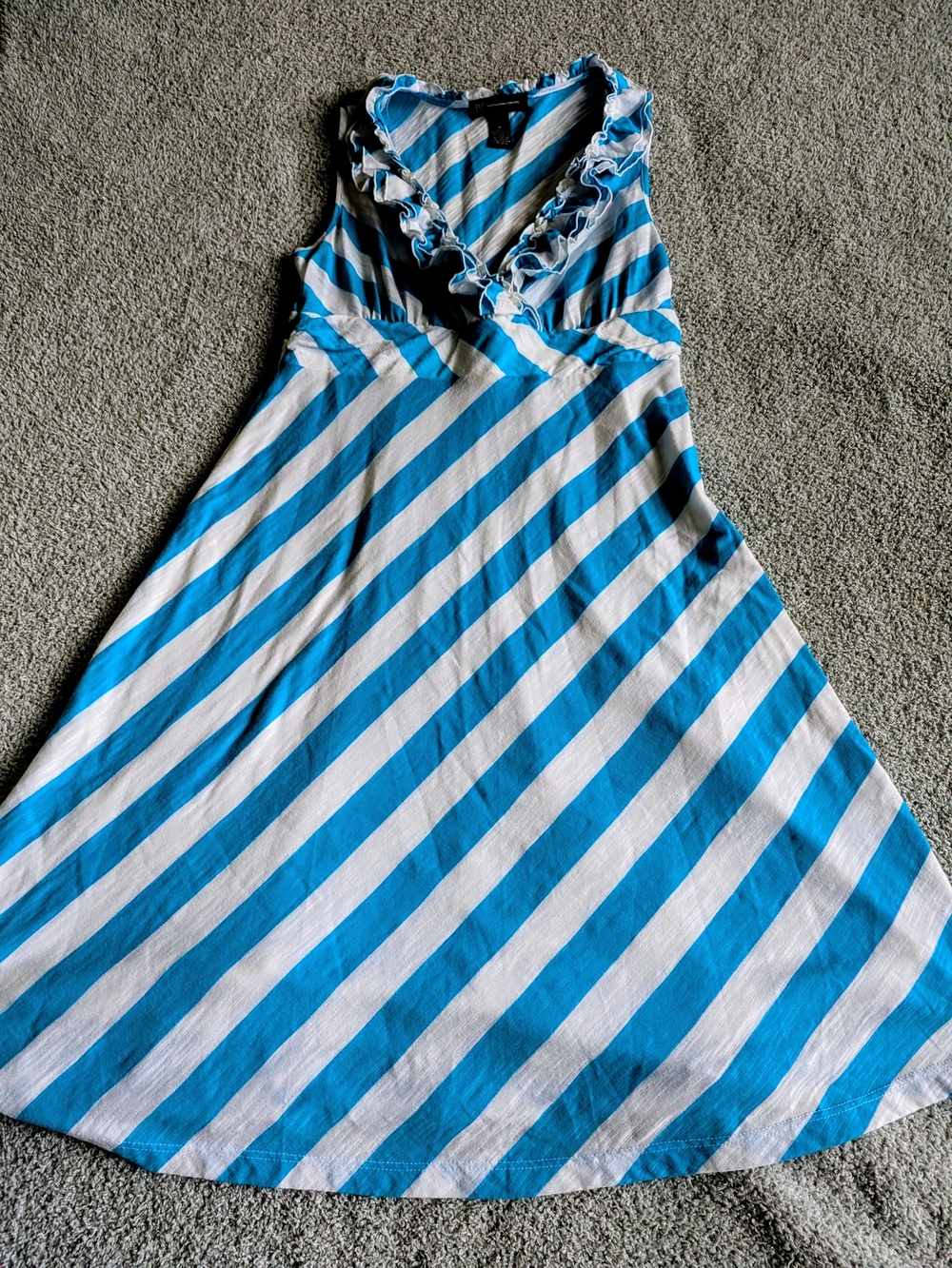 🌼B2G1🌼 INC International Concepts Blue and White Striped Ruffle V-Neck Dress